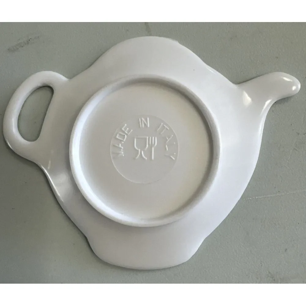 Melamine Tea Bag Holder Teapot Tea Pot Shape Magnolia White Flower Made In Italy